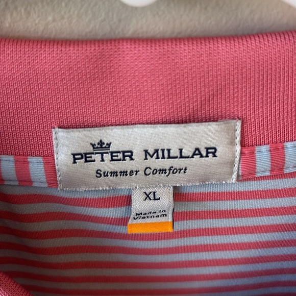 Peter Millar XL Polo Pink Striped Men's Summer Comfort PGA logo - Picture 3 of 5